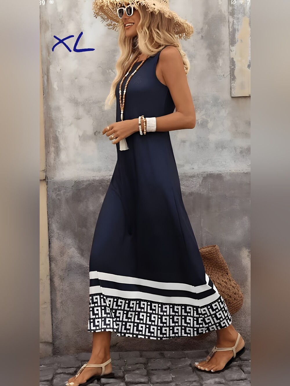 Chic vacation casual maxi dress, XL, navy